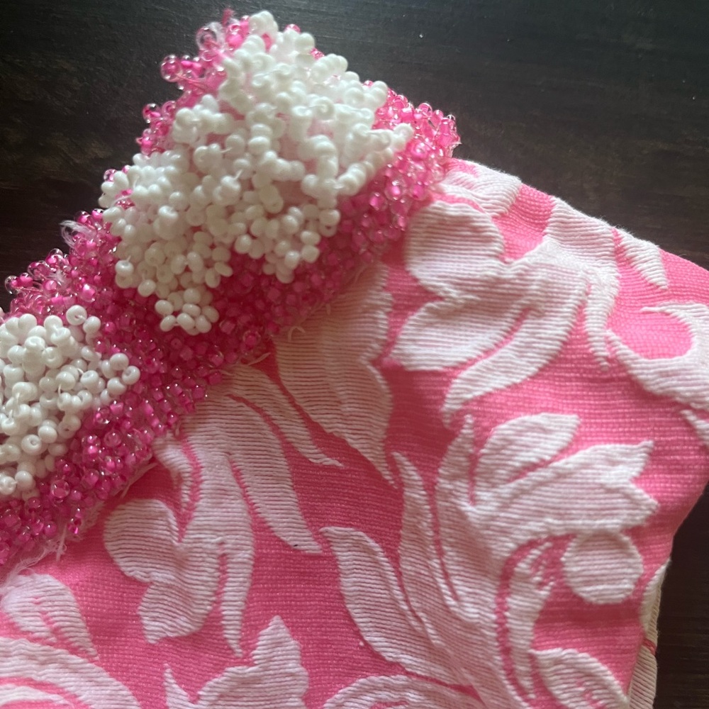 Vintage Rappi Pink Damask Print Jacket & Sheath Dress with Beading size 6 - 8
